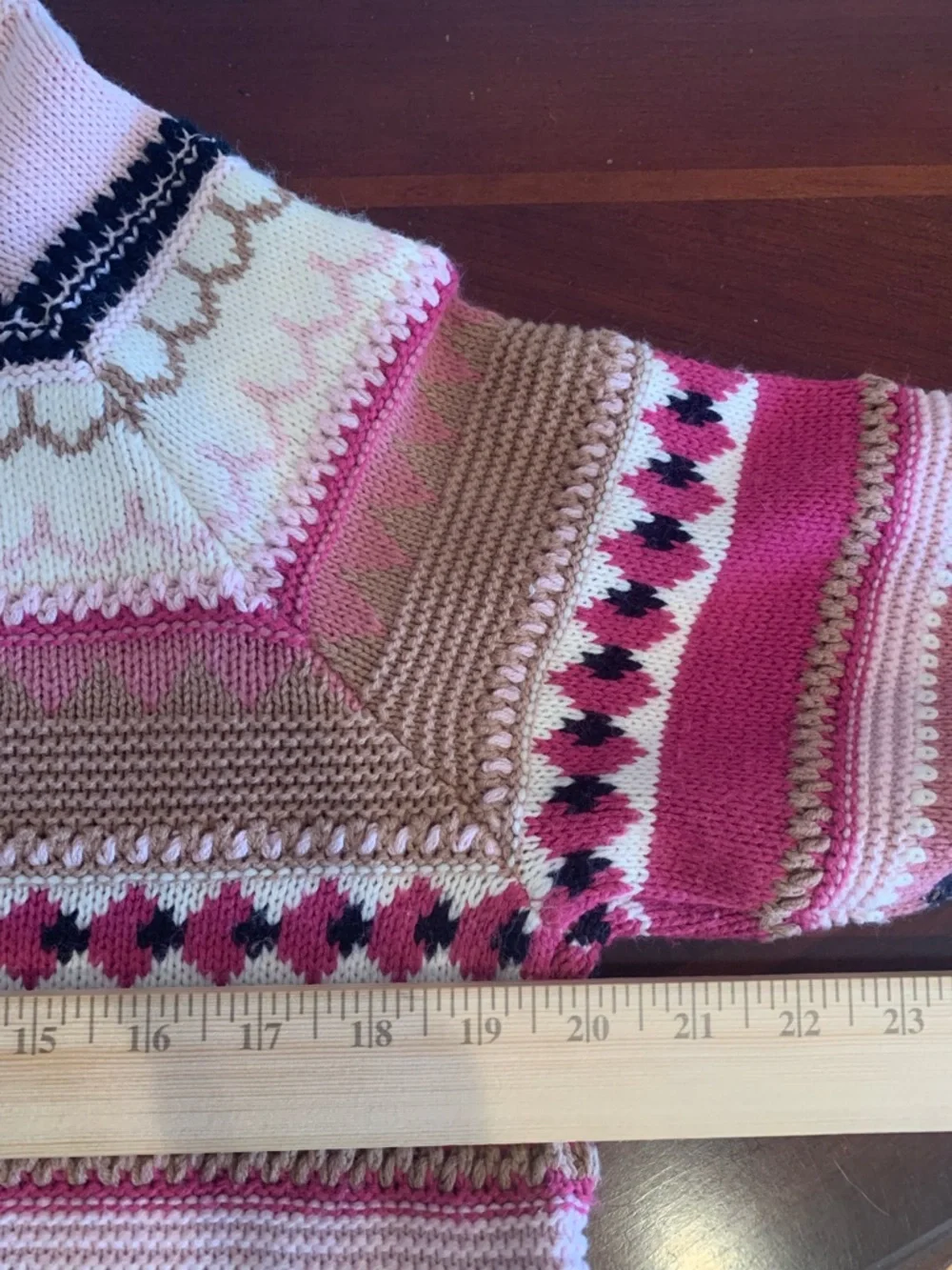 Olsen Pink and Cream Patterned Crewneck Sweater - Picture 5 of 6
